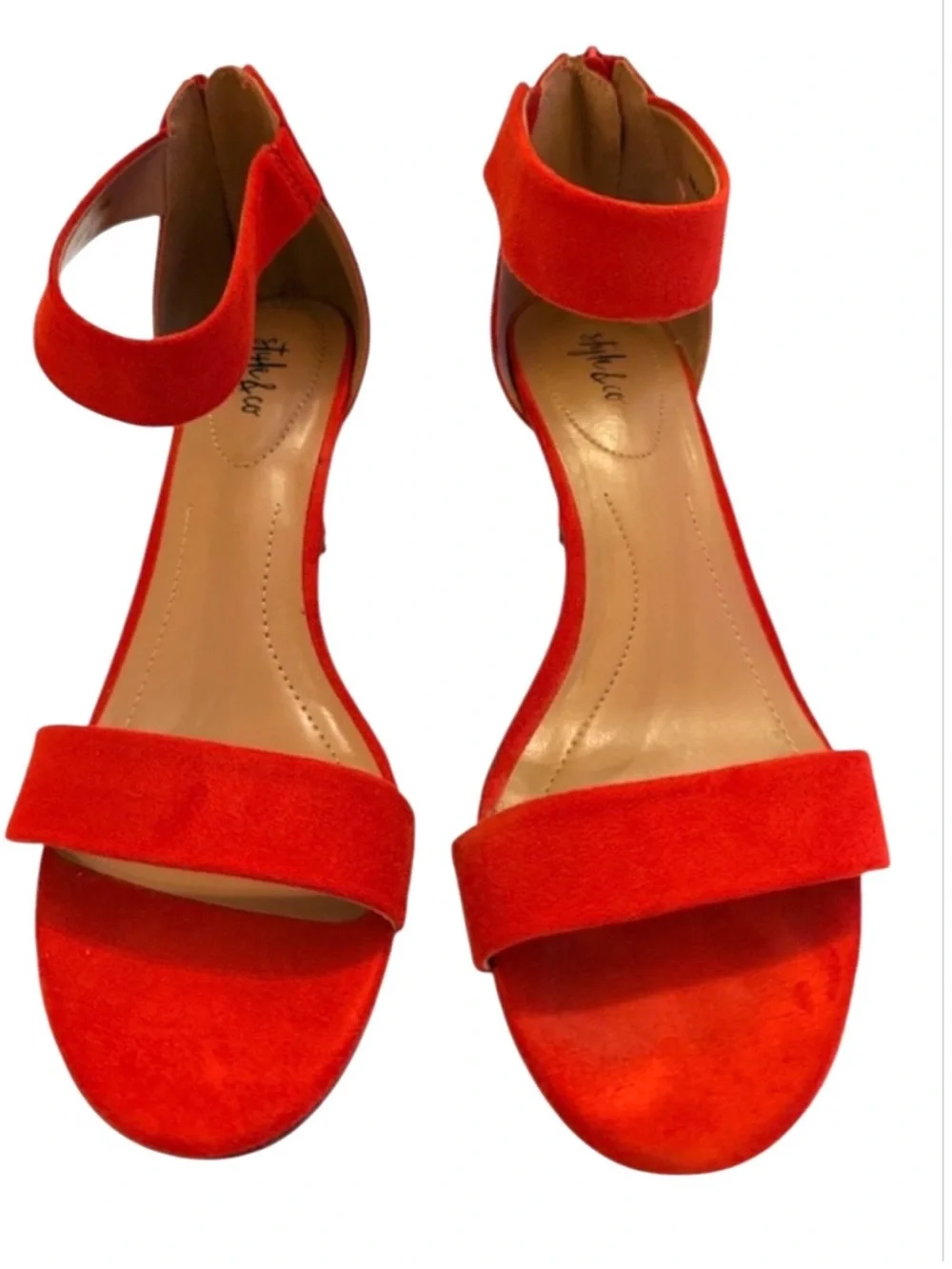 Style & Co Paycee Red Microsuede Ankle Strap Kitten Heel Sandals 8.5M
